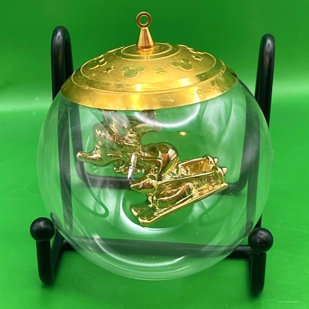 Vintage Lenox Disney Mickey Mouse 1997 Gold Plated Skiing Glass Sphere Ornament